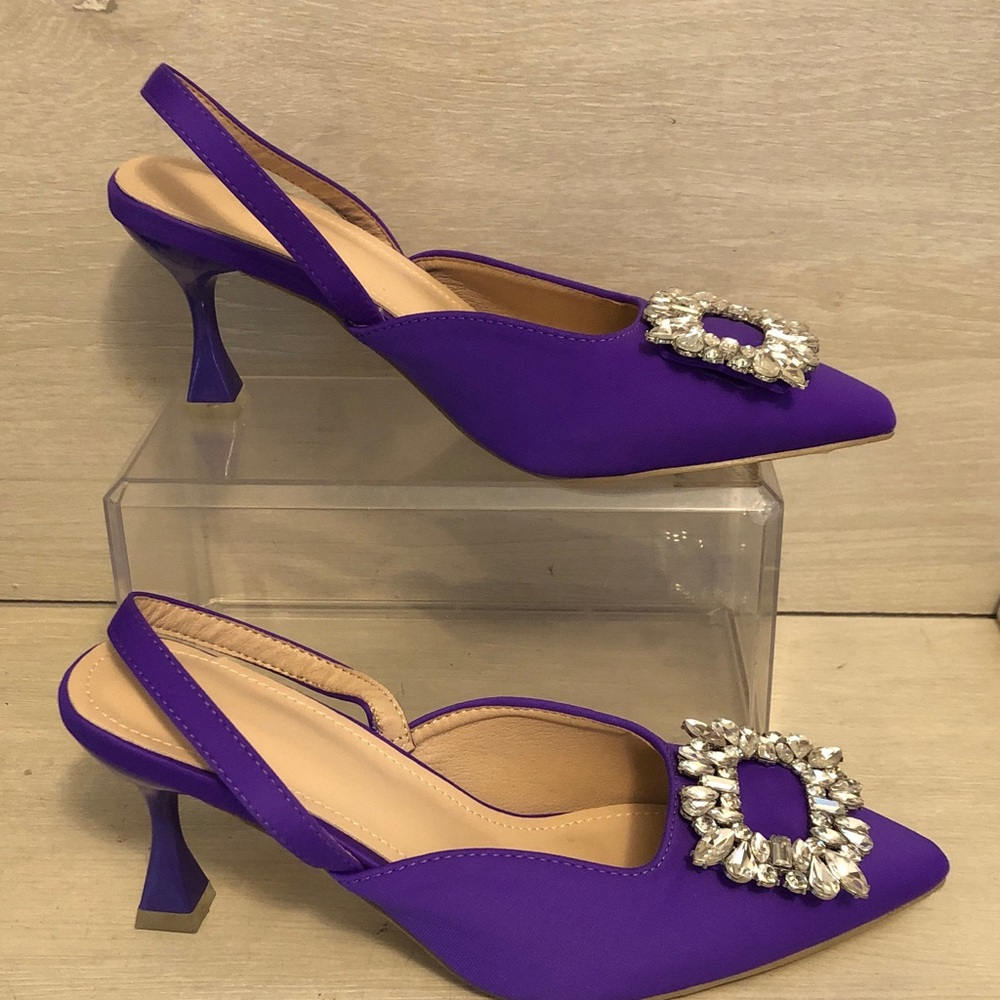 Women's Purple Slingback Heels w Crystal Embellishment NEW w/o Tags Size 6 (36)